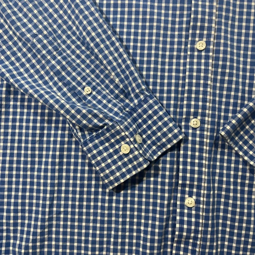 Banana Republic Mens XL Blue Gingham‎ Soft Wash Standard Fit Button Down Shirt